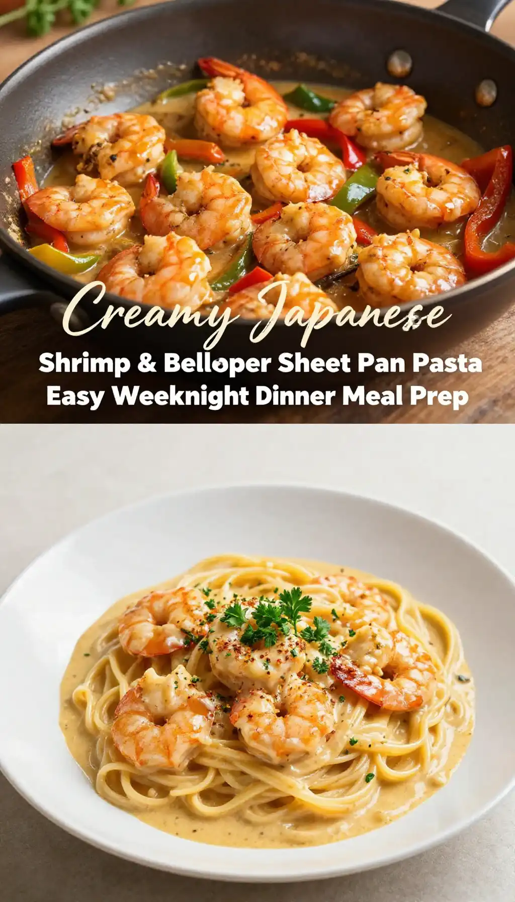 Creamy Japanese Shrimp & Bell Pepper Sheet Pan Pasta Easy Weeknight Dinner Meal Prep