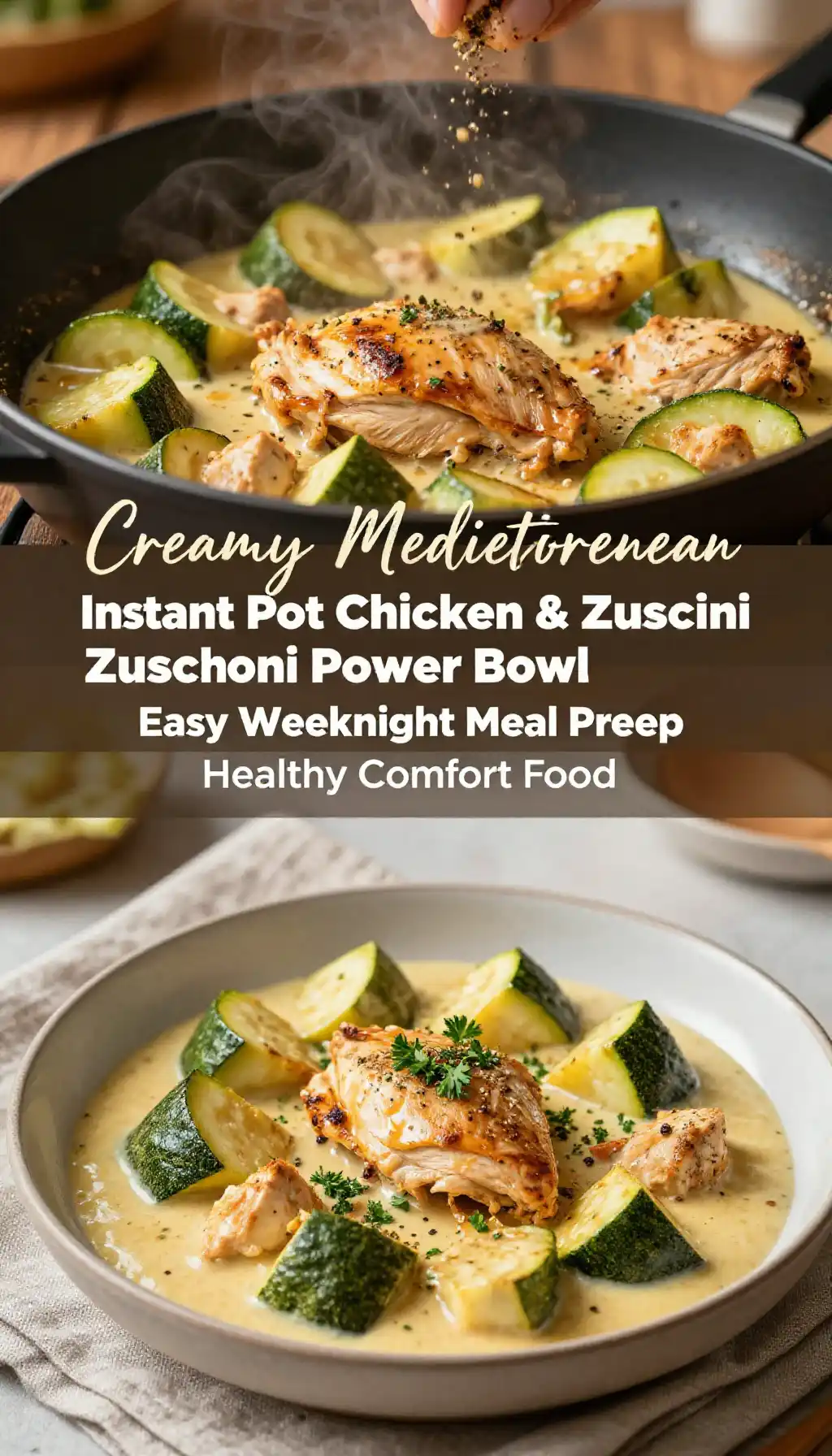 Creamy Mediterranean Instant Pot Chicken & Zucchini Power Bowl pinterest pin