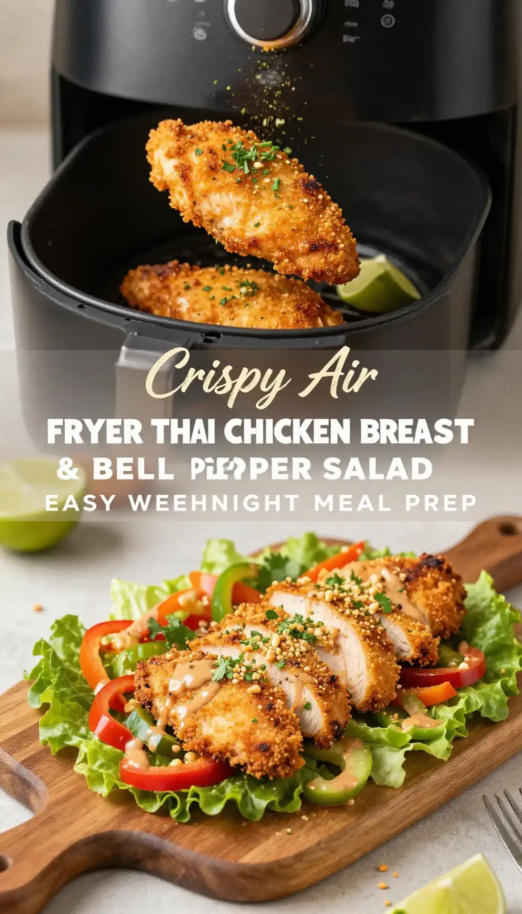 Crispy Air Fryer Thai Chicken Breast & Bell Pepper Salad Easy Weeknight Meal Prep pinterest pin