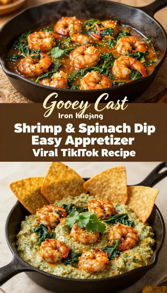 Gooey Cast Iron Korean Gochujang Shrimp & Spinach Dip Easy Appetizer Viral TikTok Recipe