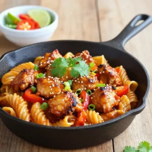 Step by step Gooey, Crispy, Loaded Gochujang Chicken & Bell Pepper Pasta: Easy Asian Fusion Cast Iron Skillet Meal Prep Dinner