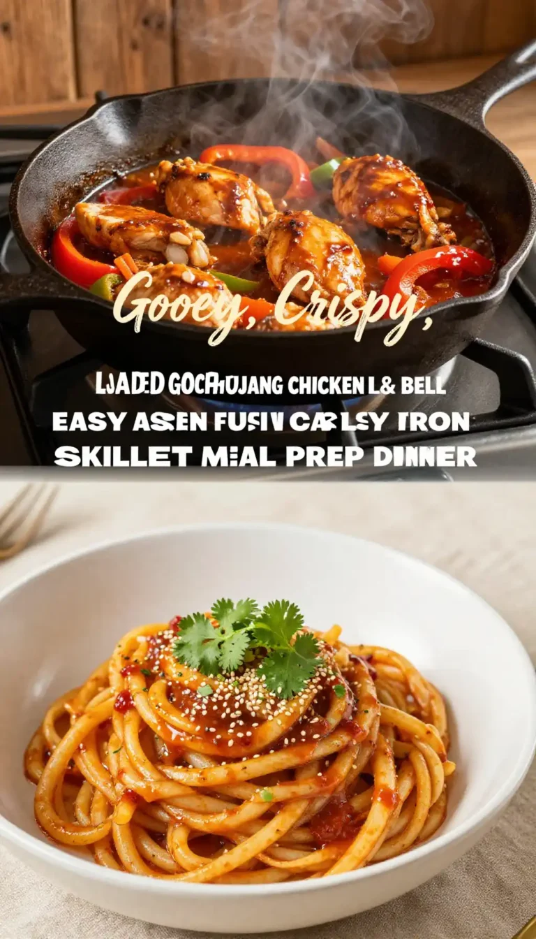 Gooey, Crispy, Loaded Gochujang Chicken & Bell Pepper Pasta: Easy Asian Fusion Cast Iron Skillet Meal Prep Dinner
