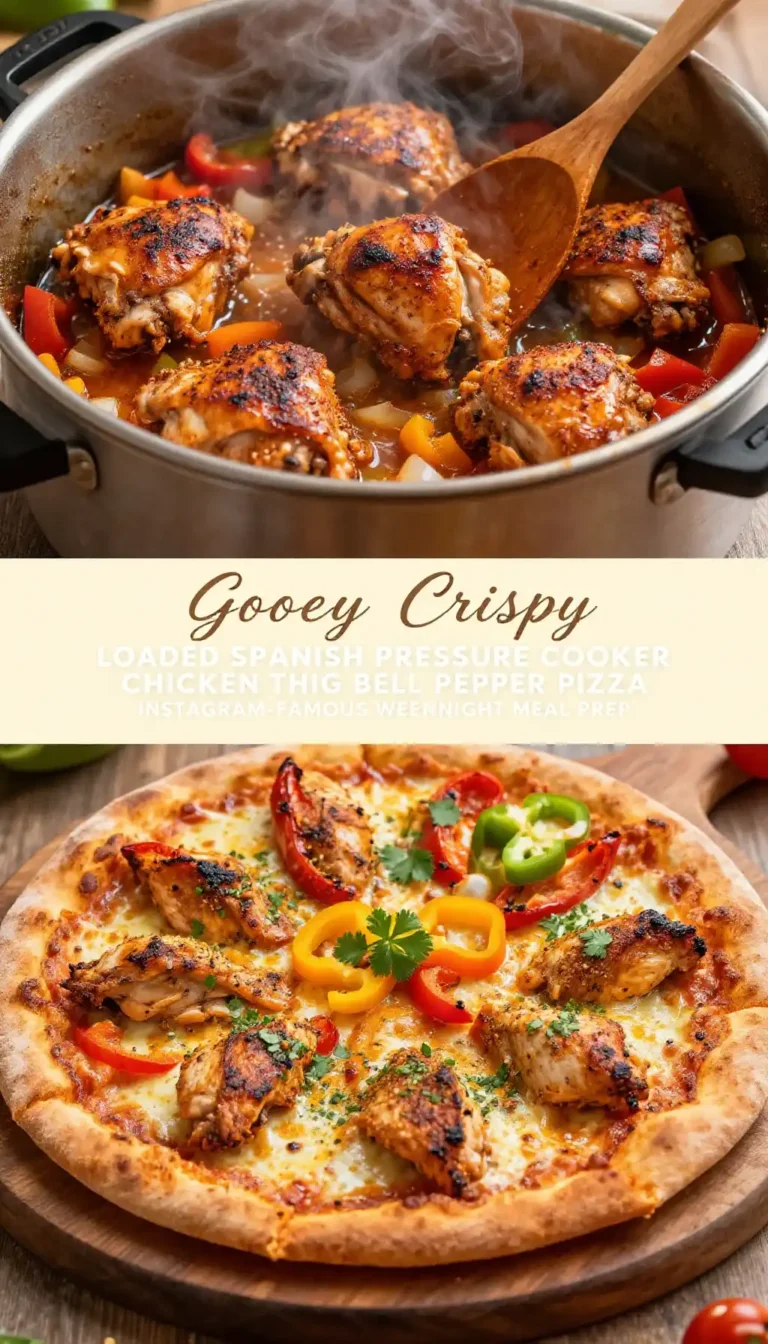 Gooey Crispy Loaded Spanish Pressure Cooker Chicken Thigh Bell Pepper Pizza Instagram-Famous Weeknight Meal Prep
