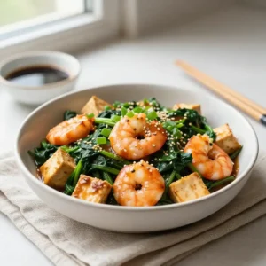 Step by step Gooey Slow Cooker Asian Fusion Seafood & Tofu with Spinach: Better Than Takeout Meal Prep Wonder!