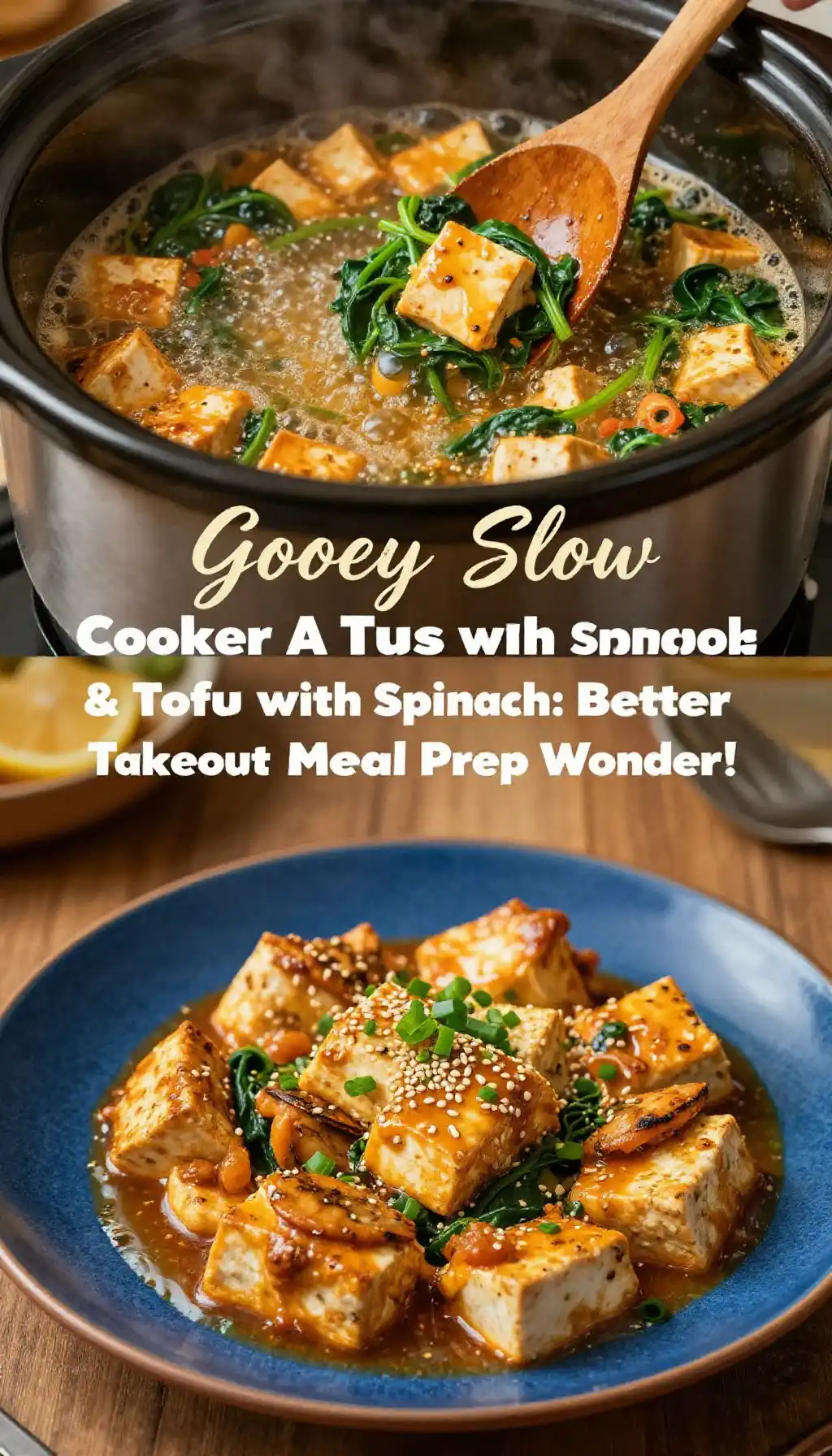 Gooey Slow Cooker Asian Fusion Seafood & Tofu with Spinach: Better Than Takeout Meal Prep Wonder! pinterest pin