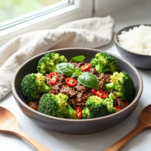 Step by step Healthy Meal Prep Thai Basil Ground Beef & Broccoli Braise One-Pan Recipe
