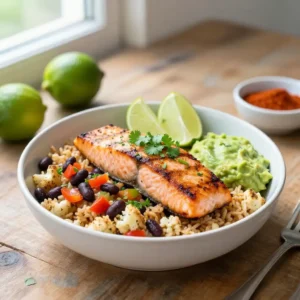 Step by step Healthy Mexican-style grilled salmon and cauliflower power bowls for easy meal prep, better than takeout.