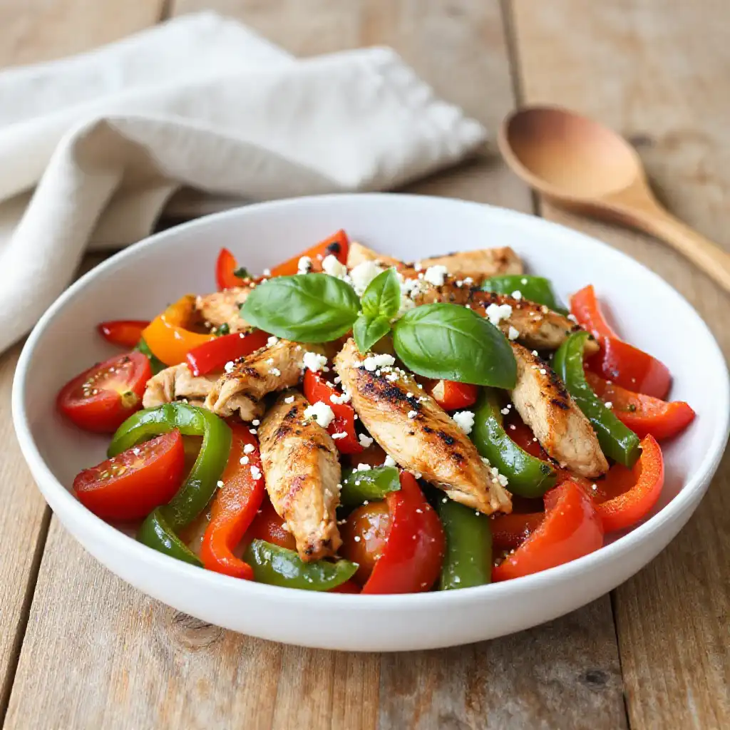 Healthy One-Pan Tuscan Chicken & Bell Pepper Stir-Fry Meal Prep plated dish