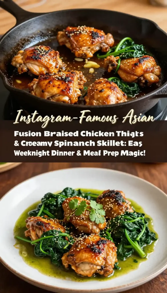 Instagram-Famous Asian Fusion Braised Chicken Thighs & Creamy Spinach Skillet: Easy Weeknight Dinner & Meal Prep Magic!