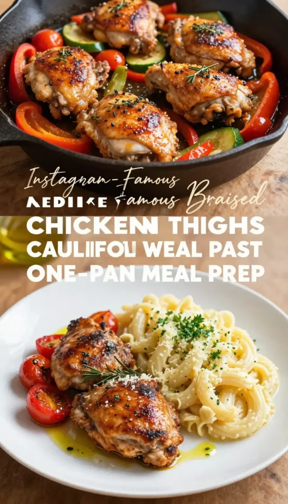 Instagram-Famous Braised Mediterranean Chicken Thighs Cauliflower Pasta One-Pan Meal Prep