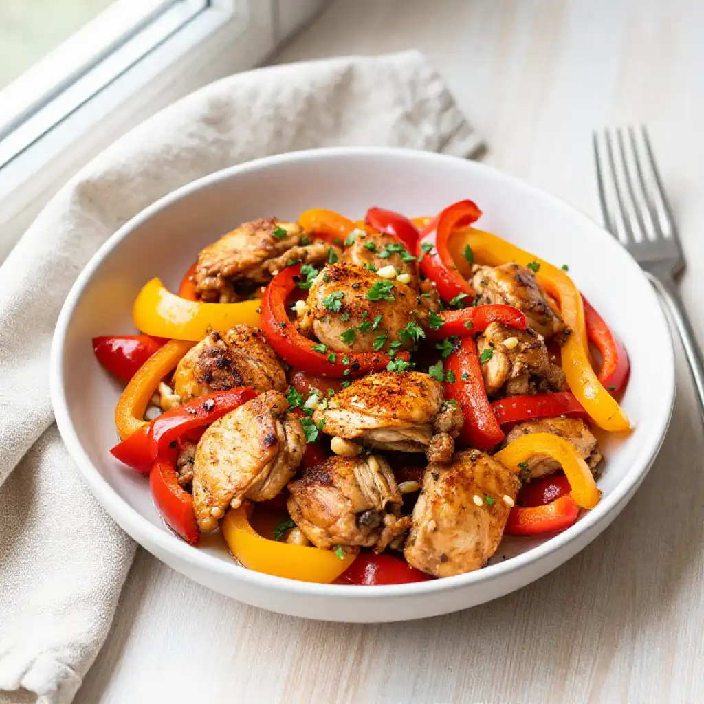 Instagram-Famous Budget-Friendly Spanish Chicken & Bell Pepper Stir-Fry Meal Prep plated dish