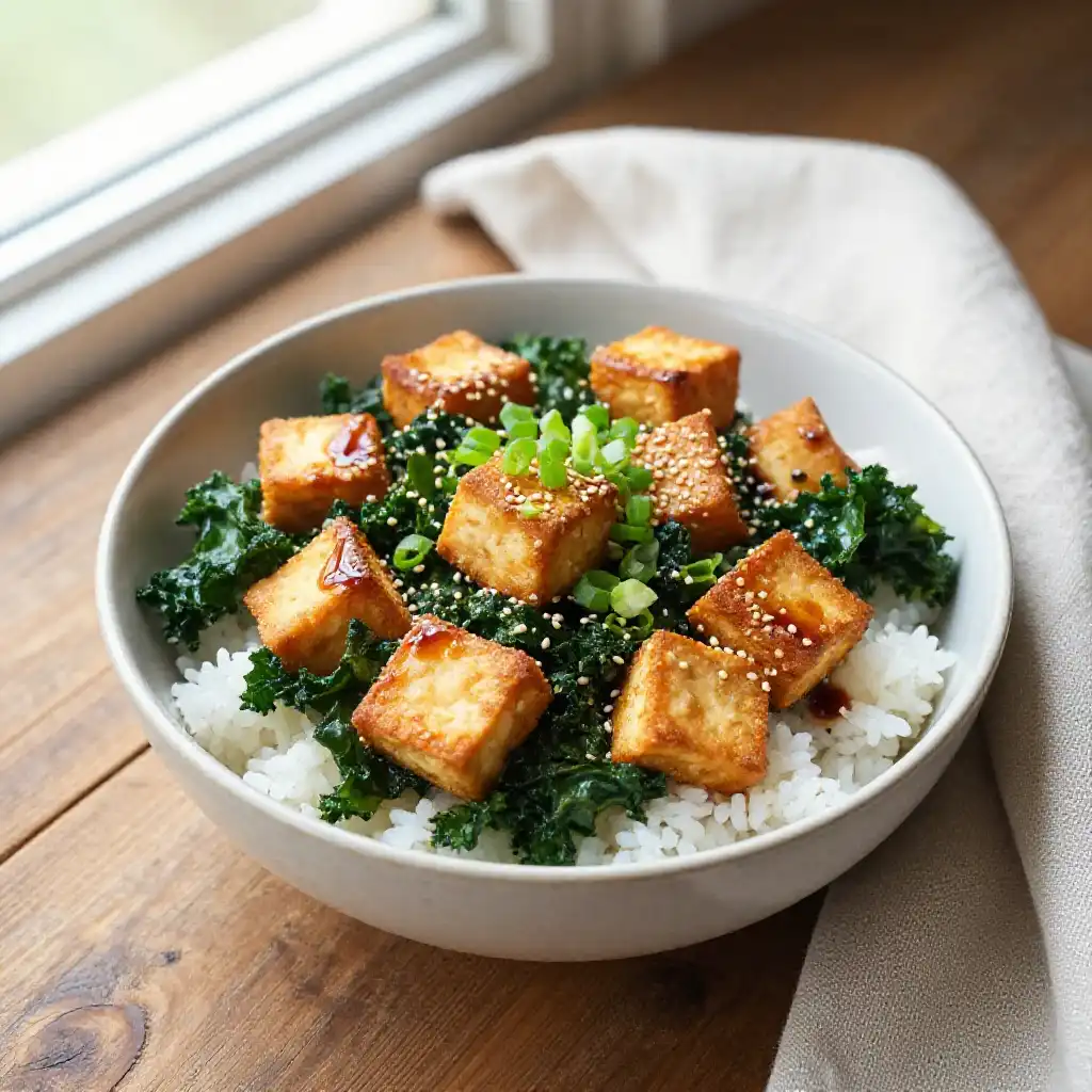 Instagram-Famous Crispy Tofu & Kale Donburi: One-Pot Japanese Umami Bomb Meal Prep for Weeknight Wonders plated dish