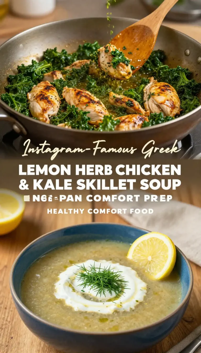 Instagram-Famous Greek Lemon Herb Chicken & Kale Skillet Soup One-Pan Meal Prep Healthy Comfort Food