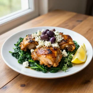 Step by step Instagram-Famous Healthy Slow Cooker Greek Chicken Thighs Spinach Feta Kalamata Olives Meal Prep Easy Weeknight Dinner