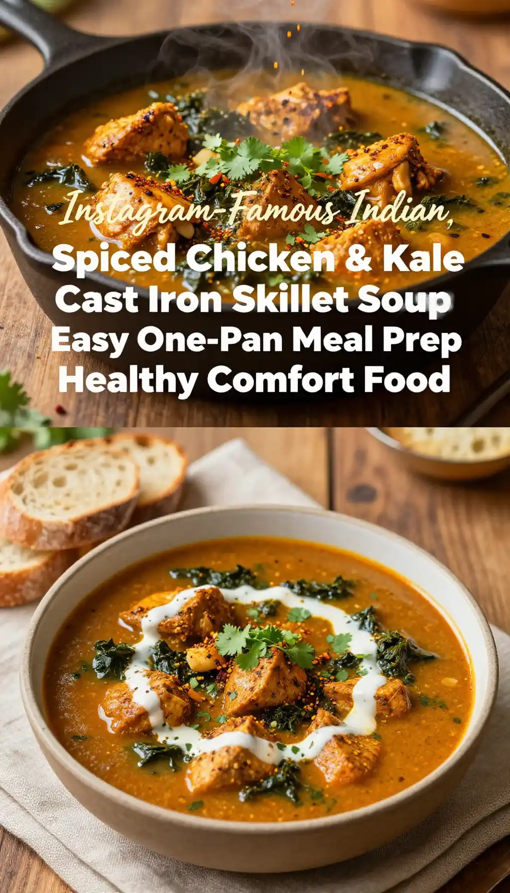 Instagram-Famous Indian Spiced Chicken & Kale Cast Iron Skillet Soup Easy One-Pan Meal Prep Healthy Comfort Food