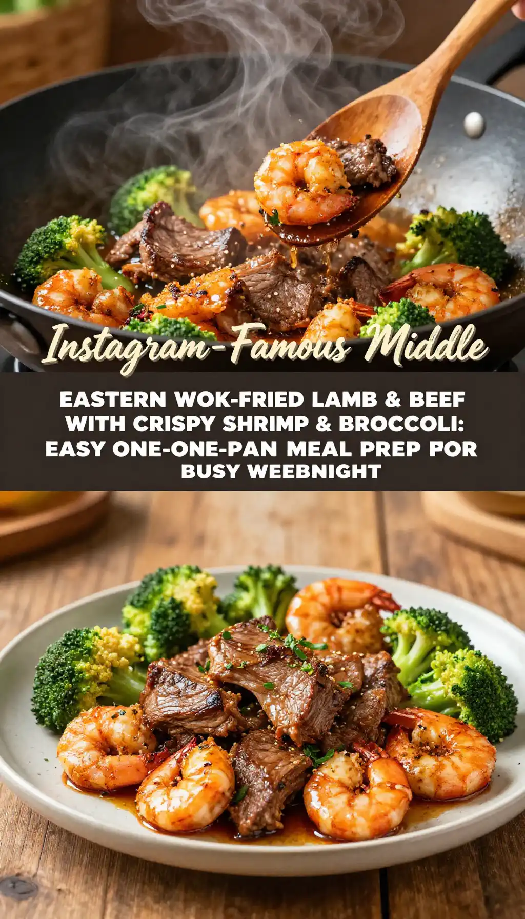 Instagram-Famous Middle Eastern Wok-Fried Lamb & Beef with Crispy Shrimp & Broccoli: Easy One-Pan Meal Prep for Busy Weeknights pinterest pin