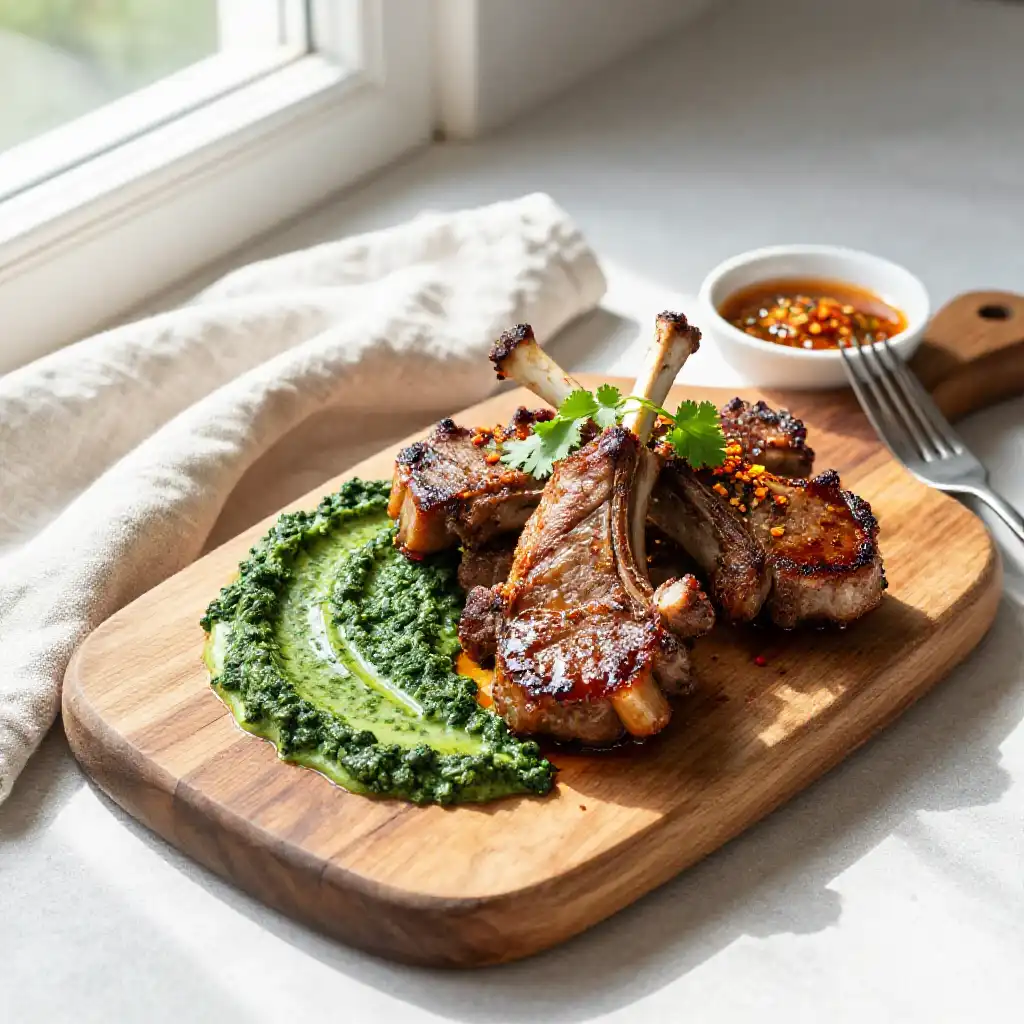 Instagram-Famous Thai-Inspired Roasted Lamb Chops with Creamy Coconut Spinach: Budget-Friendly Meal Prep Magic! plated dish