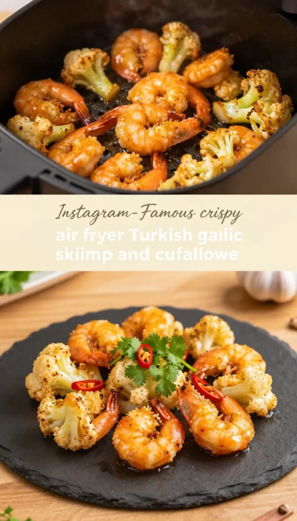 Instagram-Famous crispy air fryer Turkish garlic shrimp and cauliflower