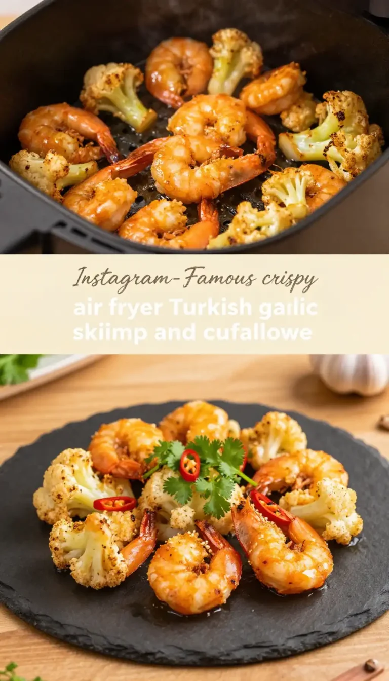 Instagram-Famous crispy air fryer Turkish garlic shrimp and cauliflower
