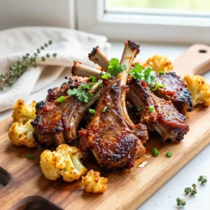 Step by step Instagram-Famous sticky jerk lamb chops crispy cauliflower cast iron skillet Caribbean dinner recipe easy weeknight meal prep flavor explosion