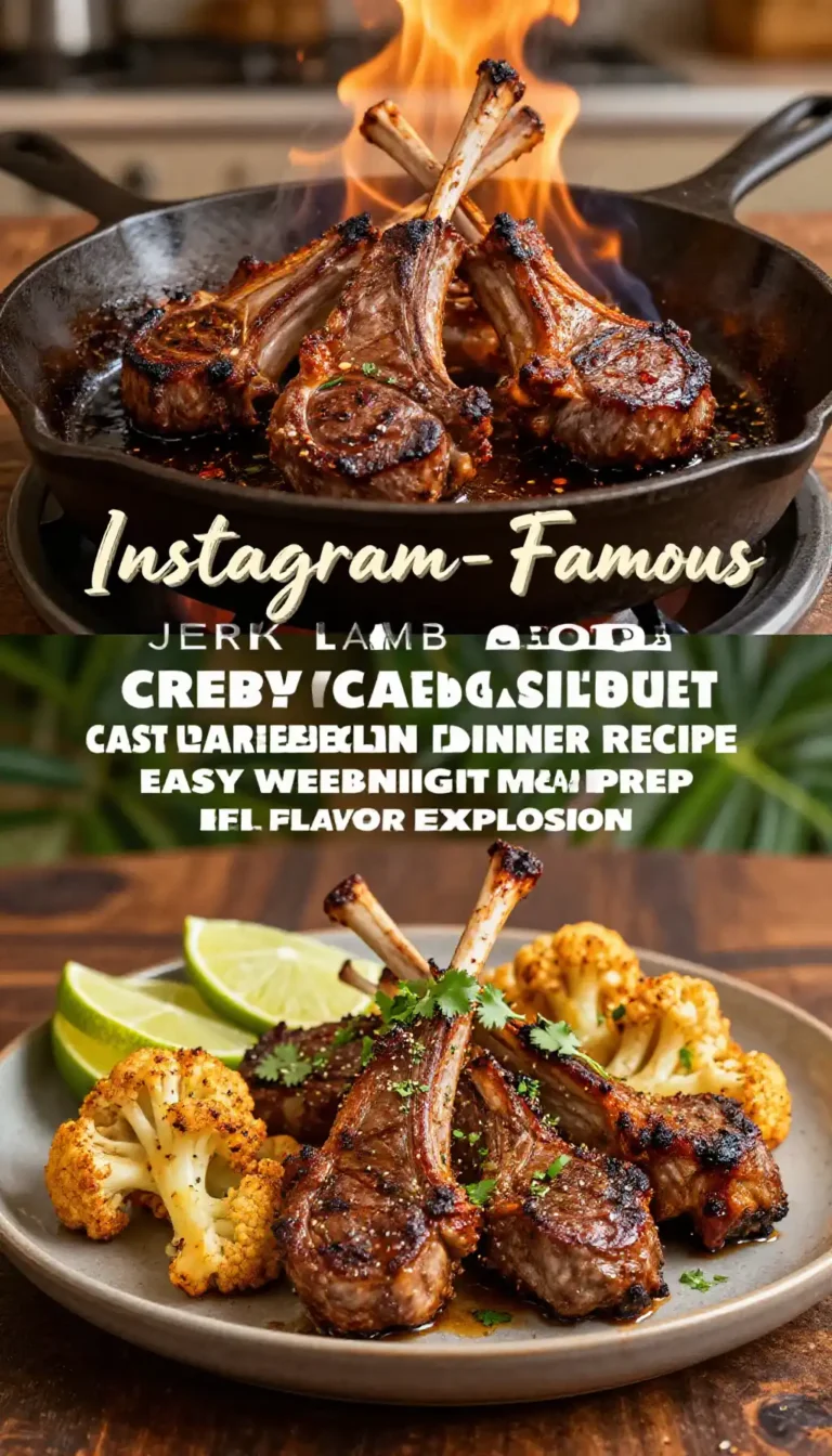 Instagram-Famous sticky jerk lamb chops crispy cauliflower cast iron skillet Caribbean dinner recipe easy weeknight meal prep flavor explosion
