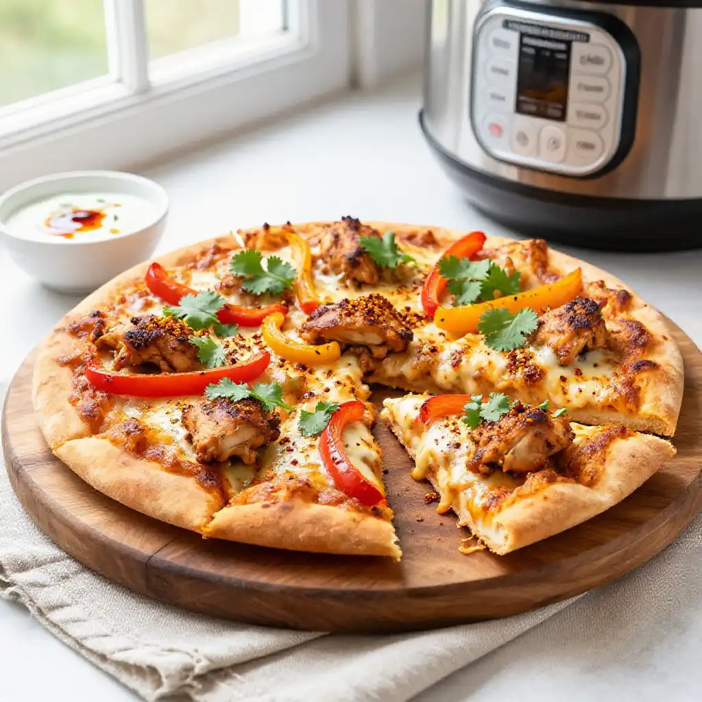 Instant Pot Indian-Spiced Chicken Thigh & Bell Pepper Pizza plated dish