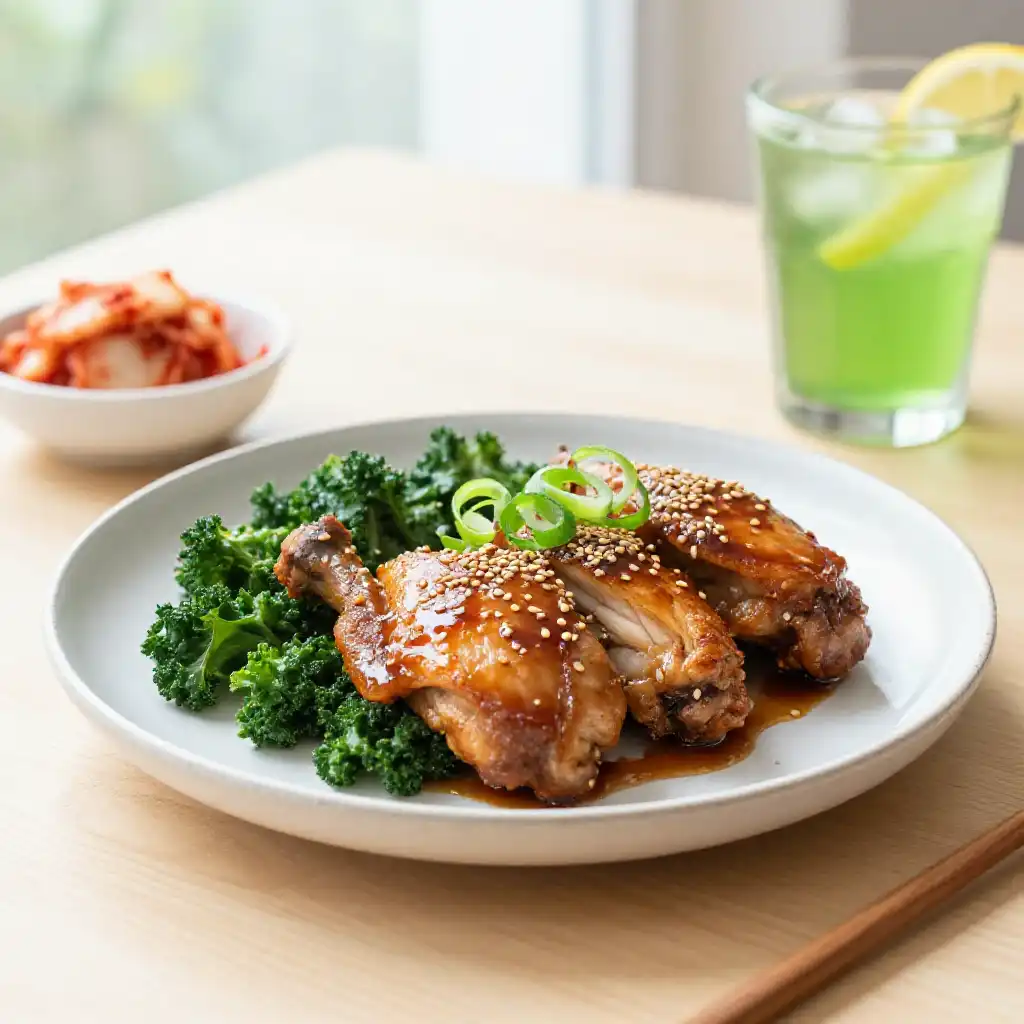 Instant Pot Korean BBQ Chicken Thighs & Kale Easy Meal Prep plated dish