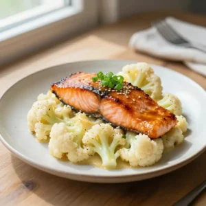 Step by step Japanese Miso-Glazed Salmon & Cauliflower Braise Meal Prep