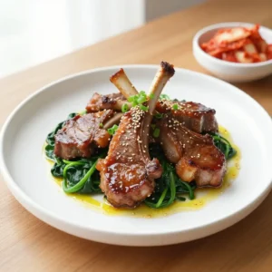 Step by step Korean Braised Lamb Chops Spinach Recipe One-Pan Meal Prep