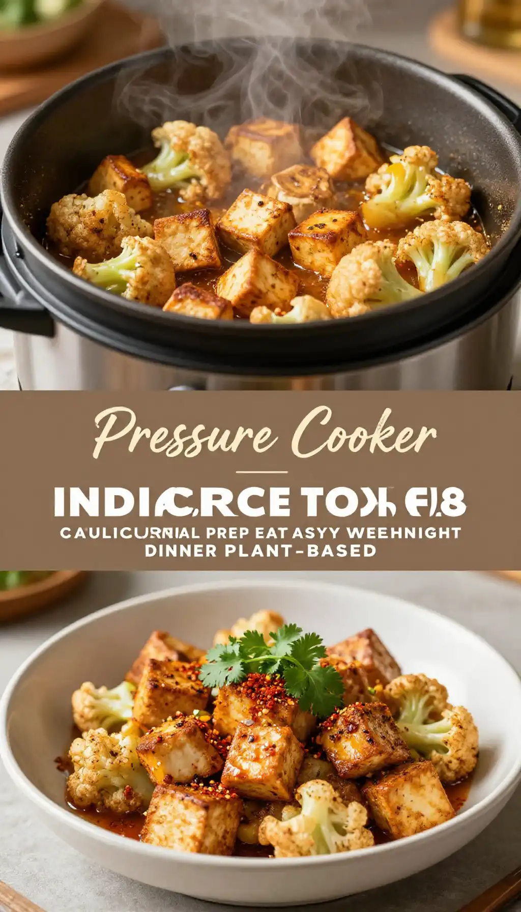 Pressure Cooker Indian Spiced Tofu Cauliflower Meal Prep Easy Weeknight Dinner Plant-Based pinterest pin