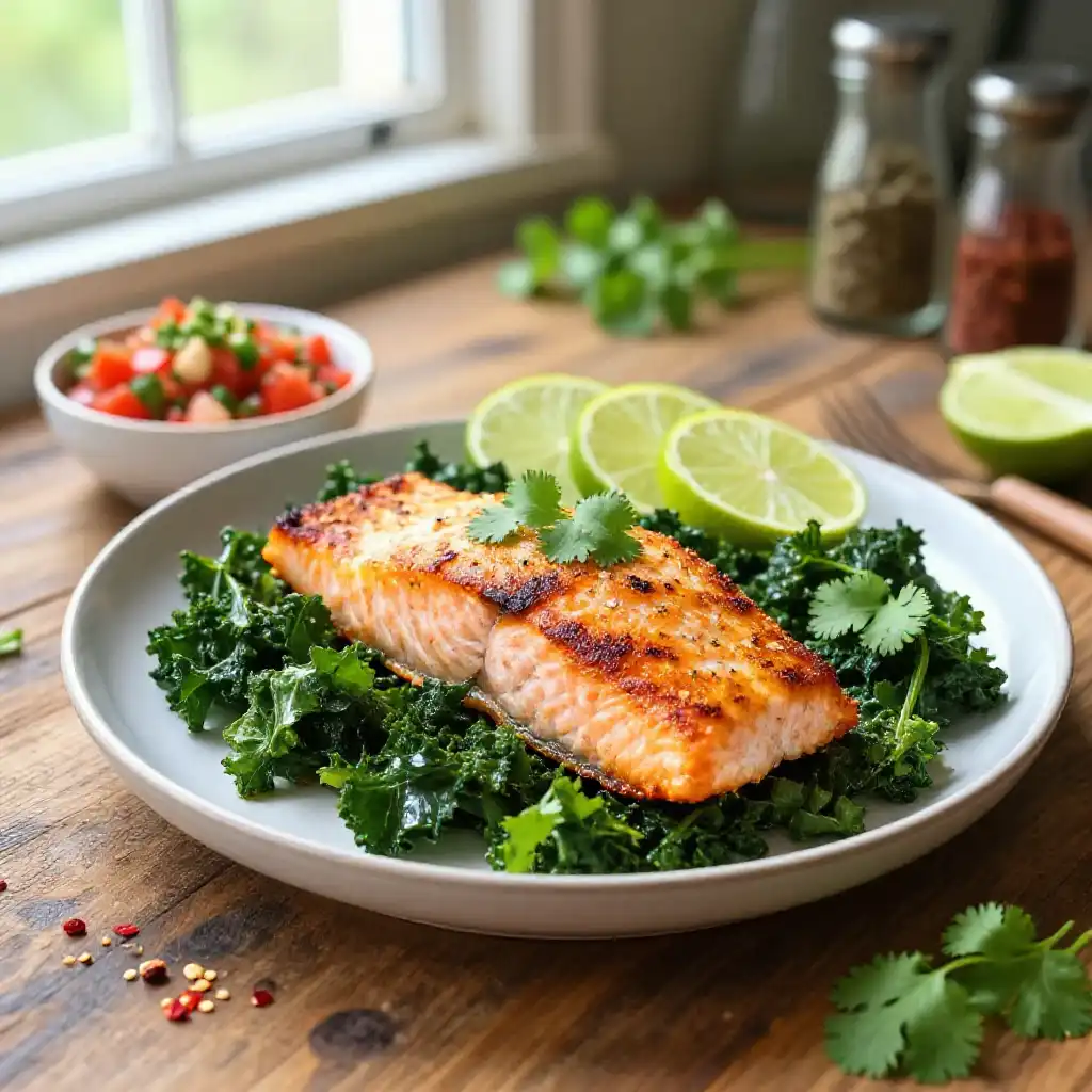 Viral TikTok Recipe: Budget-Friendly Mexican-Style Salmon & Kale Dutch Oven Meal Prep plated dish