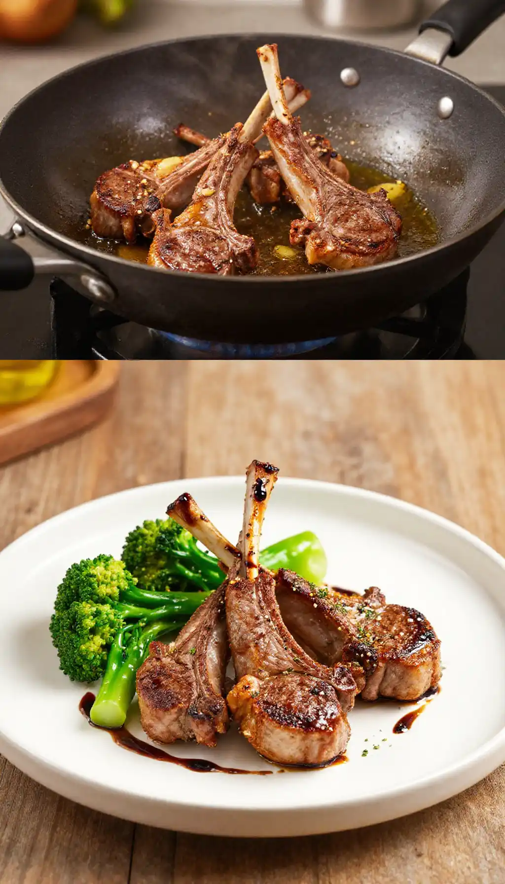Wok-Fried Mediterranean Lamb Chops & Broccolini pinterest pin
