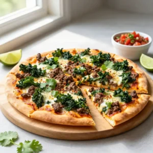Step by step Wok-Fried Mexican Ground Beef & Kale Pizza Recipe