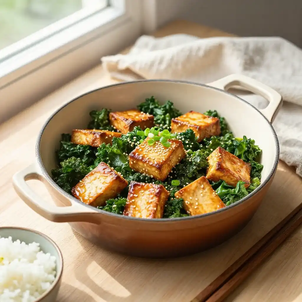 Addictively Good Budget-Friendly Vietnamese Caramelized Tofu & Kale Dutch Oven One-Pot Meal Prep plated dish