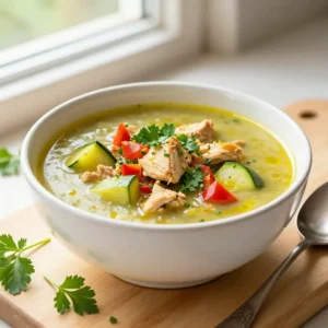 Step by step addictively good healthy air fryer spanish chicken & zucchini soup easy weeknight meal prep