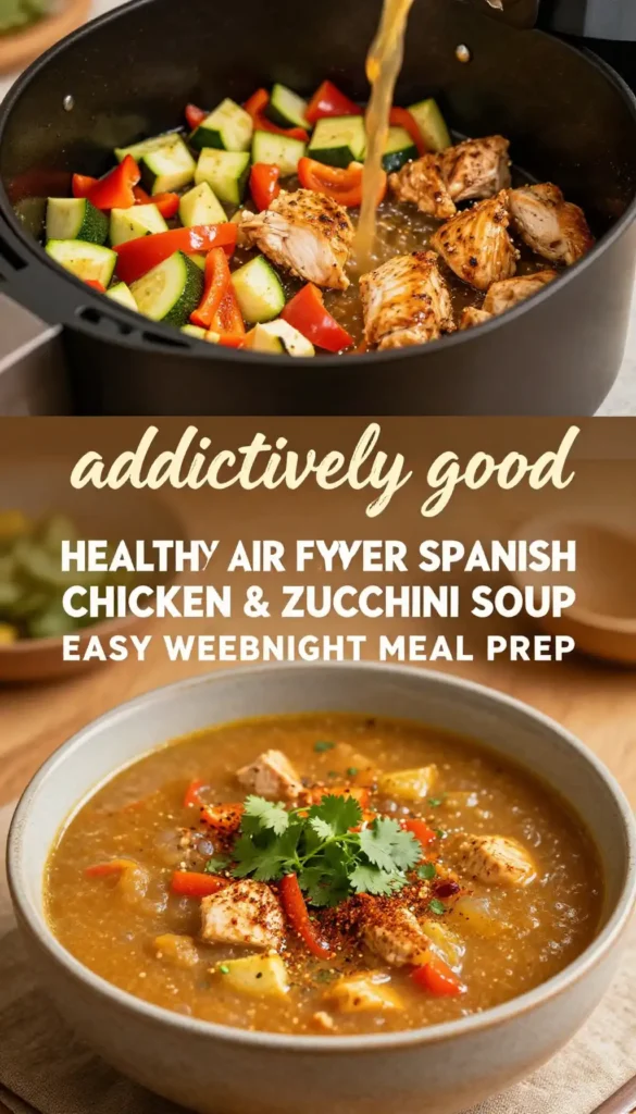 addictively good healthy air fryer spanish chicken & zucchini soup easy weeknight meal prep