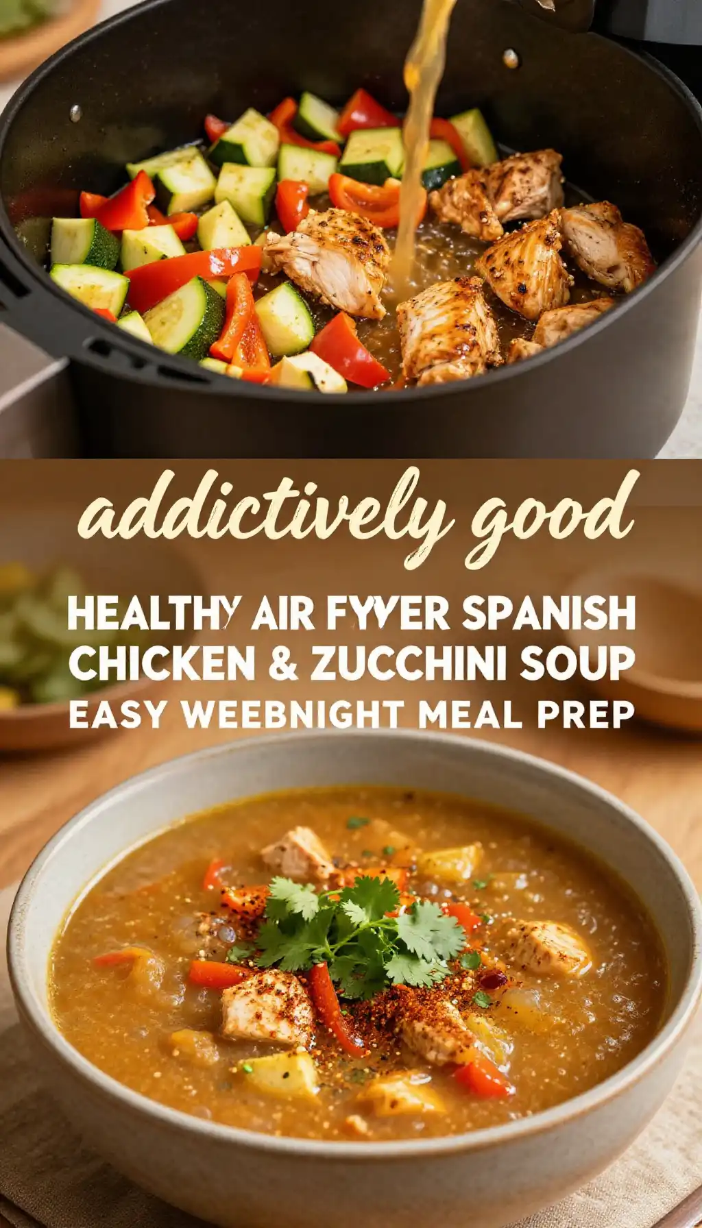 Addictively Good Healthy Air Fryer Spanish Chicken & Zucchini Soup Easy Weeknight Meal Prep pinterest pin