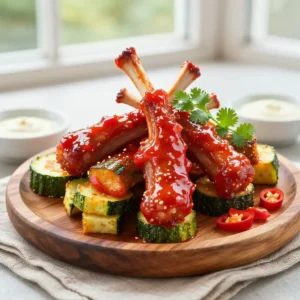 Step by step addictively good korean gochujang-glazed lamb lollipops pan-fried crispy zucchini bites easy appetizer meal prep fusion