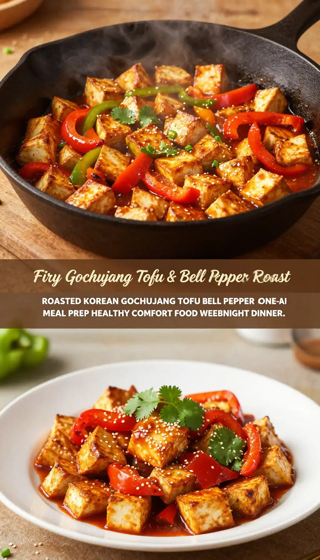Addictively Good Roasted Korean Gochujang Tofu & Bell Pepper One-Pan Meal Prep pinterest pin