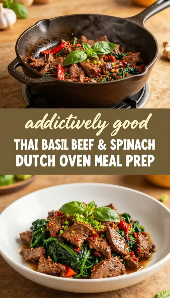 addictively good thai basil ground beef & spinach dutch oven meal prep