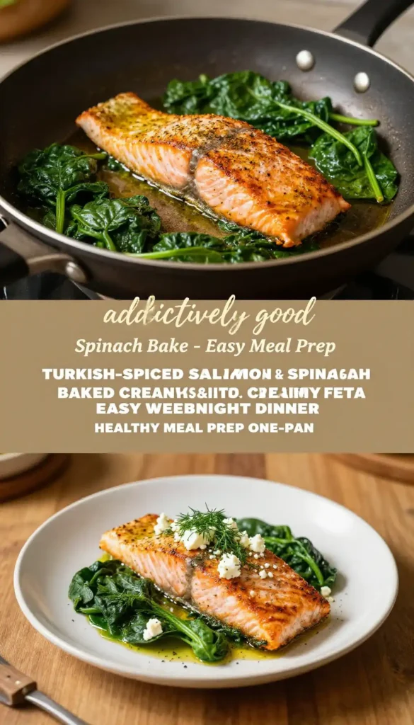 addictively good turkish-spiced salmon spinach baked creamy feta easy weeknight dinner healthy meal prep one-pan