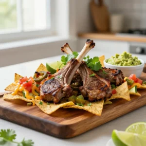 Step by step baked Mexican lamb chops with spicy zucchini nachos, easy viral appetizer dip
