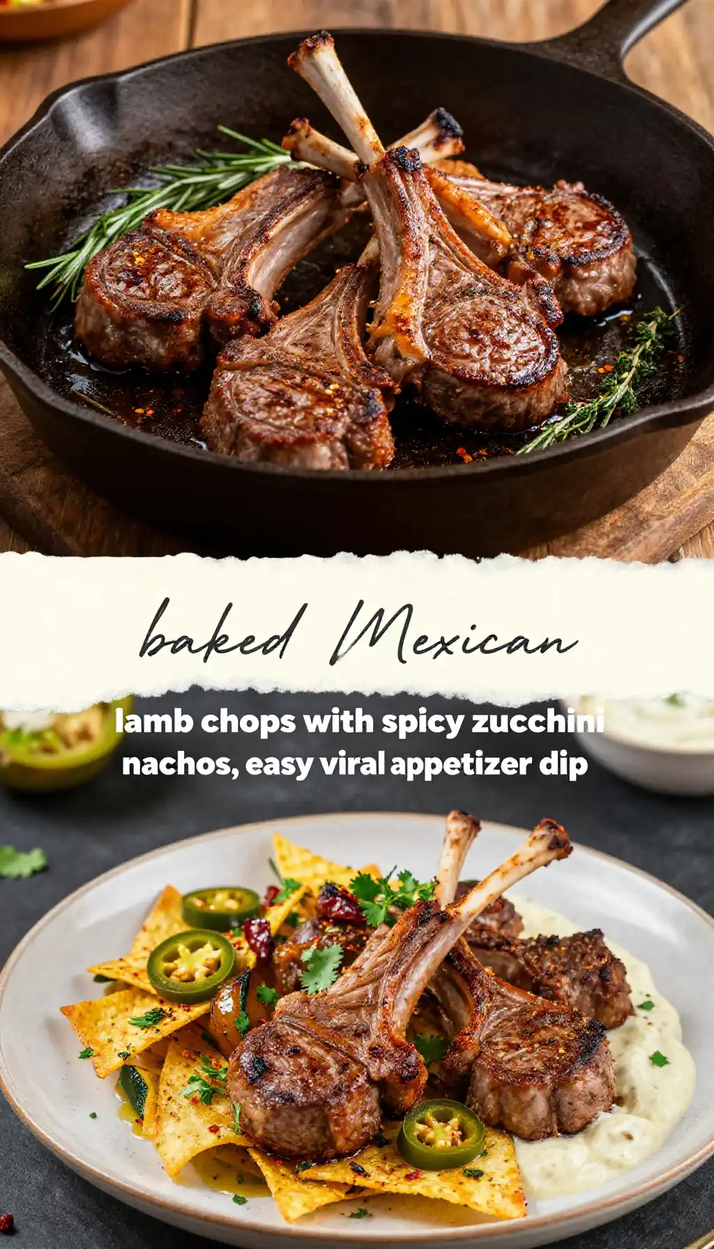 baked Mexican lamb chops with spicy zucchini nachos, easy viral appetizer dip