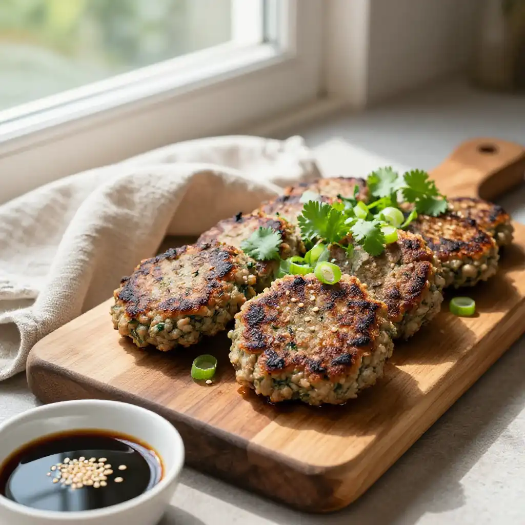 Baked Japanese Ground Beef & Spinach Patties (Easy Meal Prep Umami Bomb) plated dish