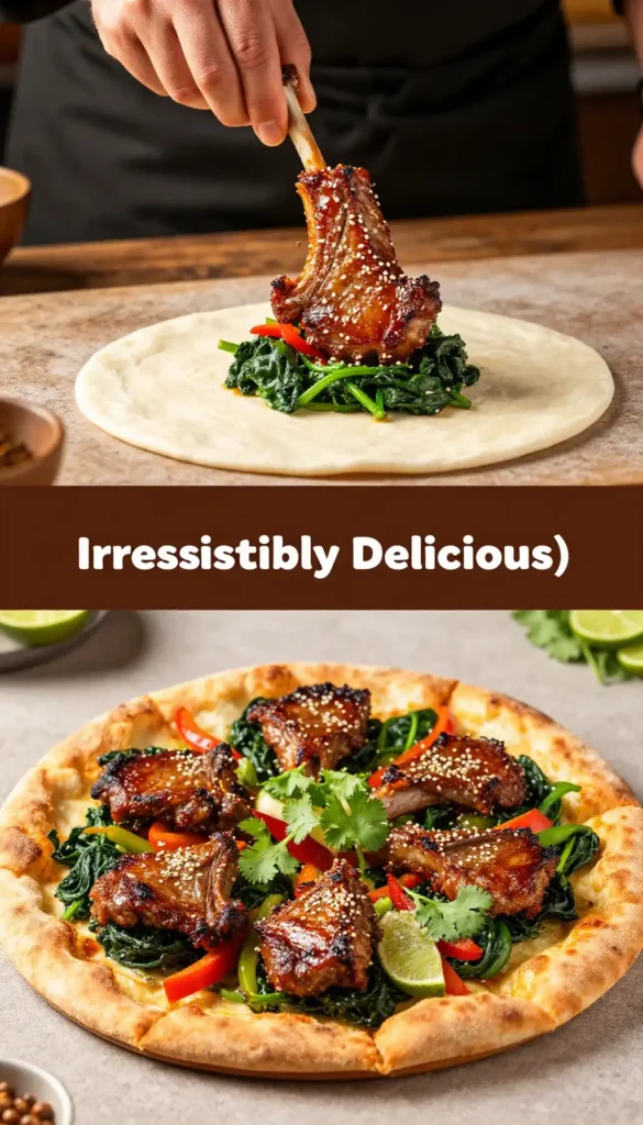 better than takeout sticky asian lamb chop spinach sheet pan pizza