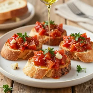 Bruschetta Italiana de Tomate y Albahaca Fresca - Tarjeta de Receta