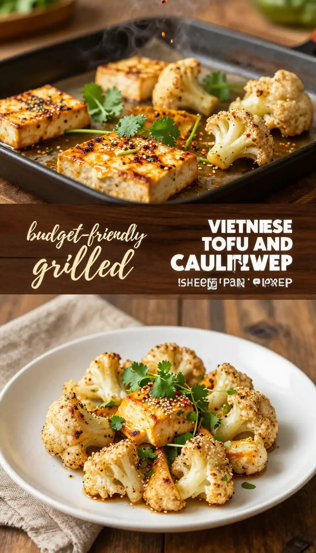 budget-friendly grilled Vietnamese tofu and cauliflower sheet pan meal prep