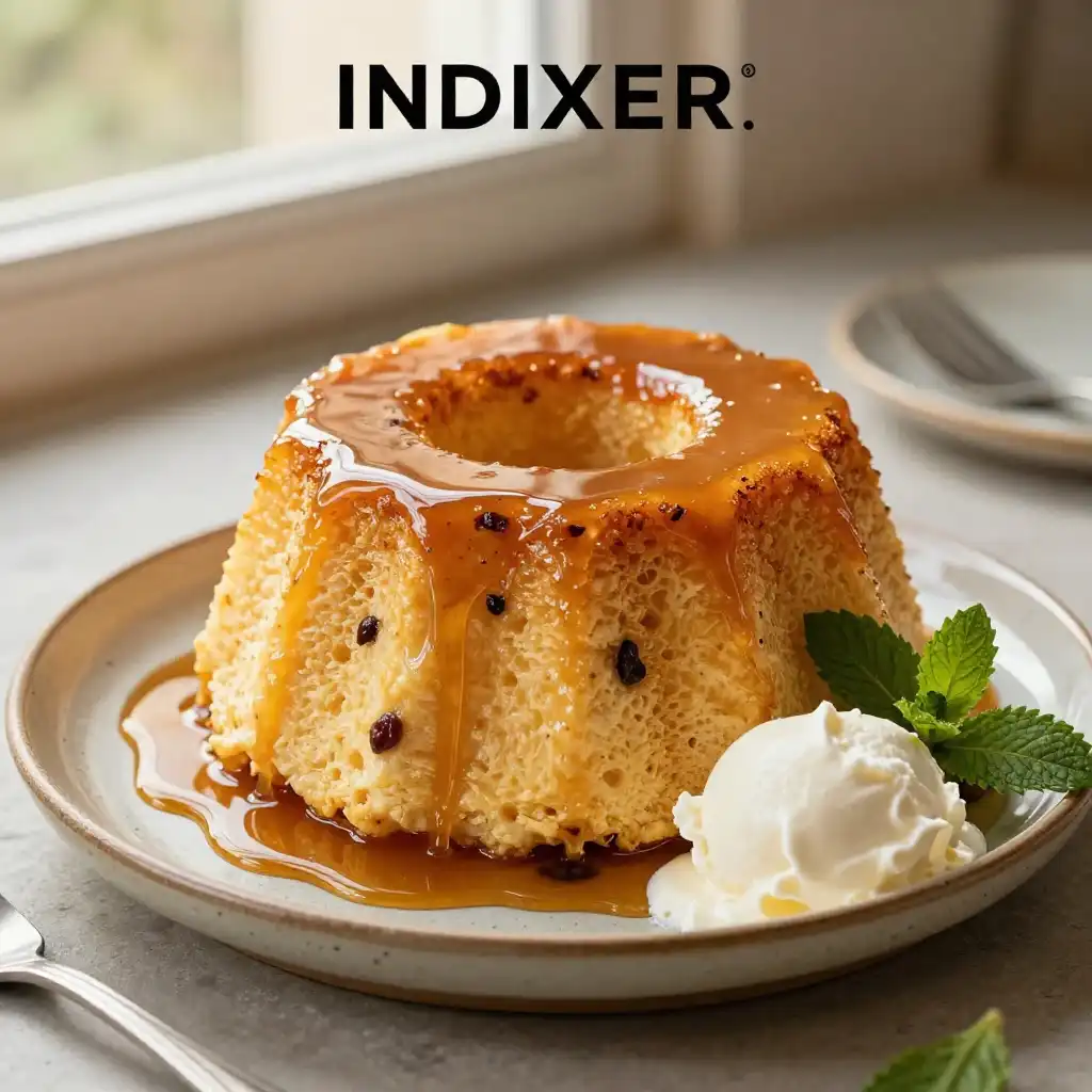 Budín de Pan con Pasas y Caramelo plato terminado