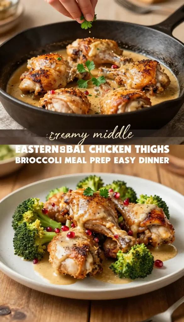 creamy middle eastern baked chicken thighs broccoli meal prep easy dinner