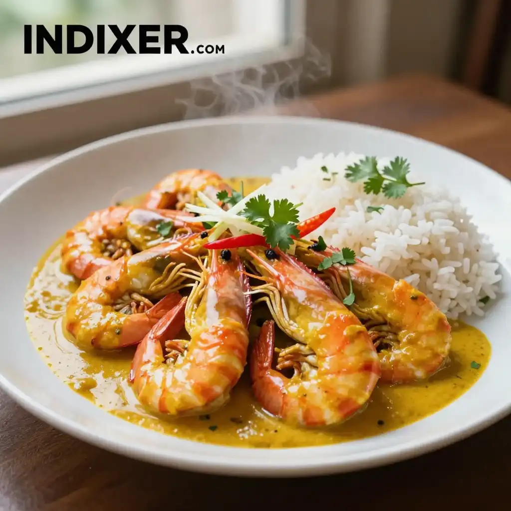 Curry de Camarones con Leche de Coco plato terminado